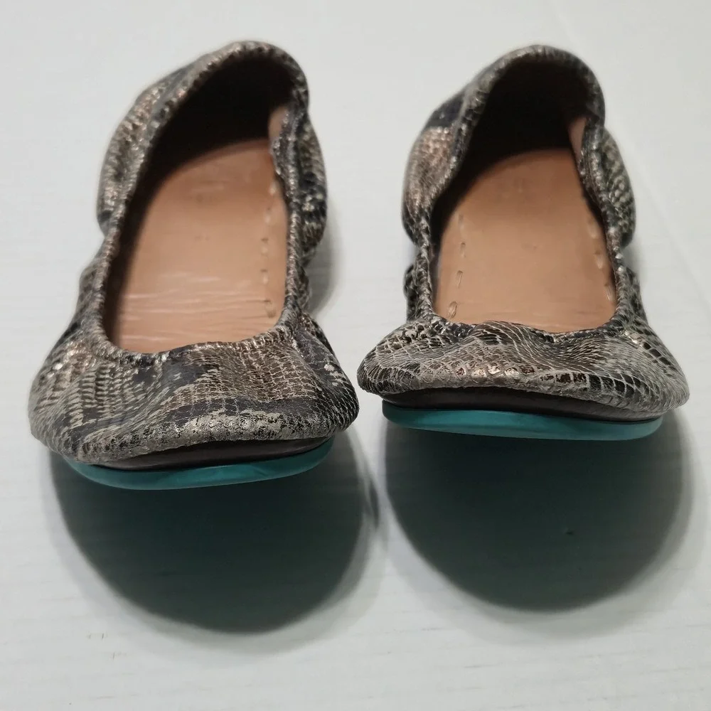TIEKS Ballet Flats Womens 9 Brown Snakeskin Embossed Leather Metallic Travel